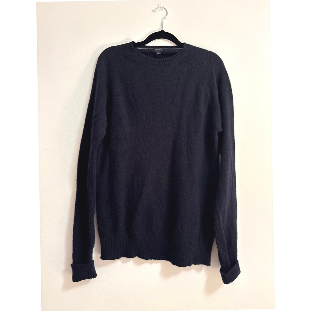 J.Crew Mens Navy Blue 100% Lambswool Crewneck Raglan Sweater Size LT Preppy